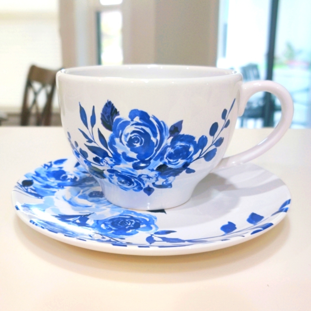 Teleflora Dutch Garden Teacup and Saucer Blue Roses